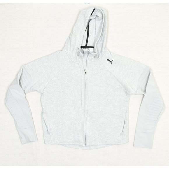 Puma Women's Full Zip Sweat Lounge Jacket Hooded Solid Cotton Gray Size M Active - Picture 1 of 8